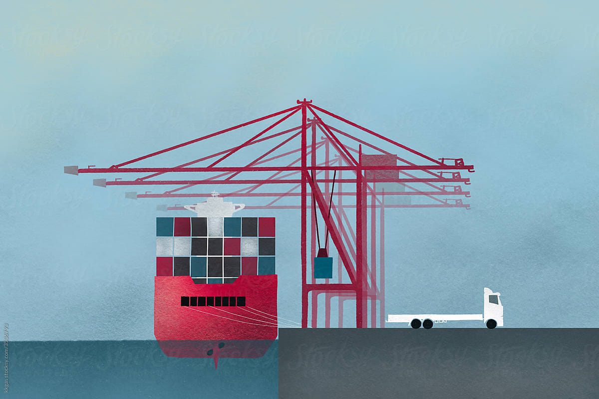 Container ship and truck