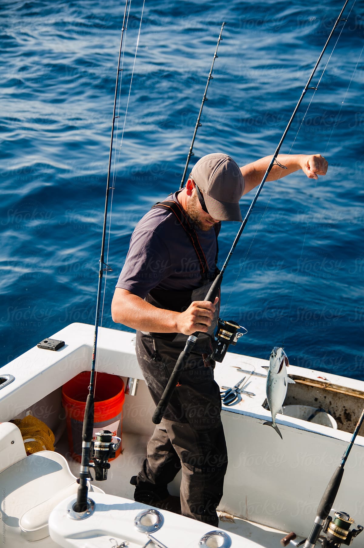 Mate on deep sea fishing boat in Florida.