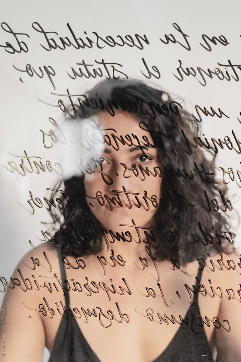Portrait of Woman Through Glass With Handwriting