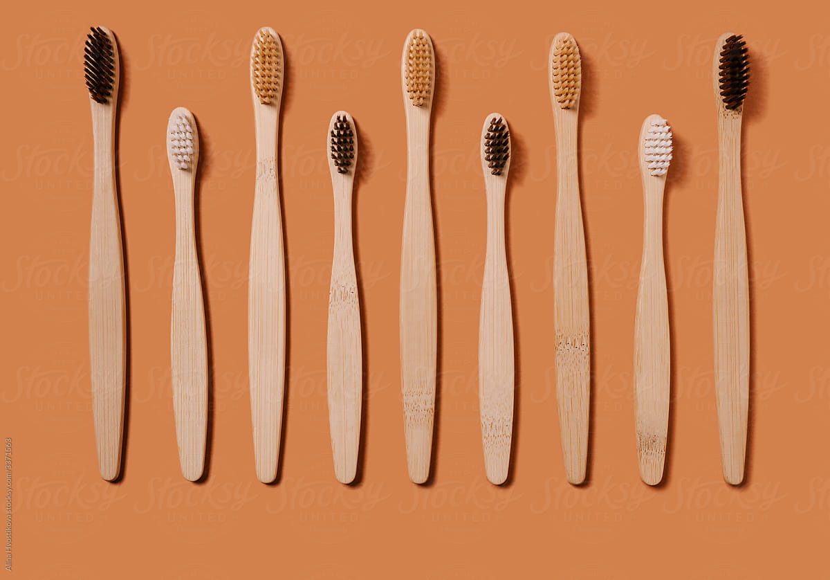Set of natural bamboo toothbrushes
