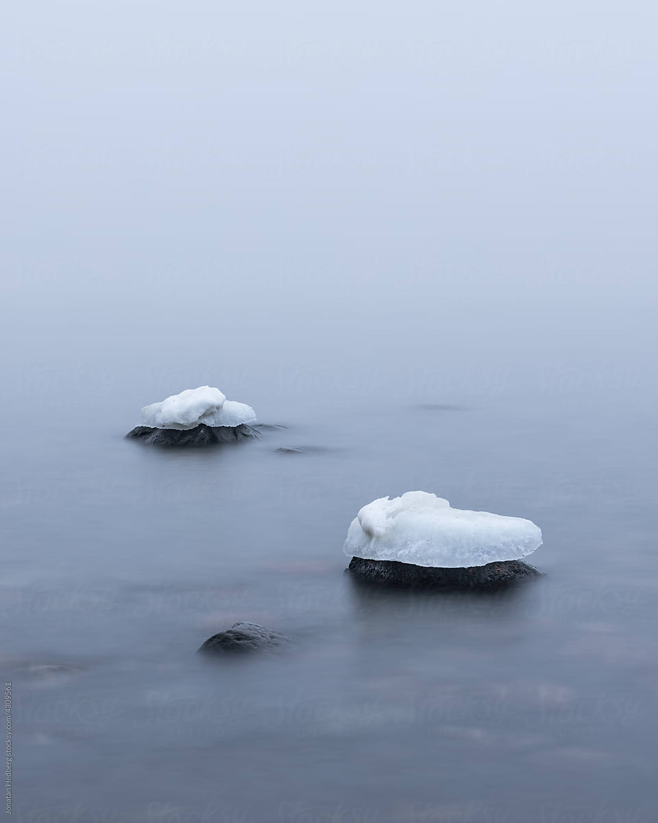 Frozen rock in the fog