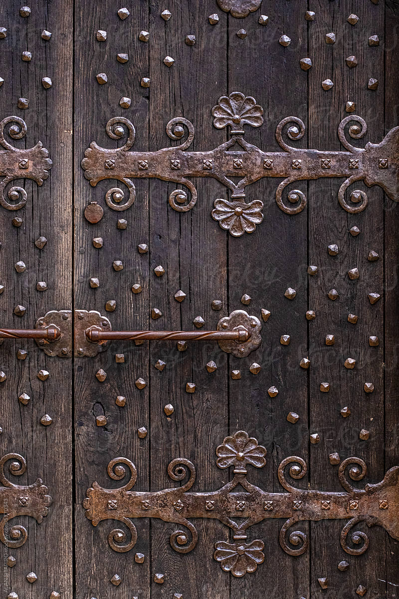 Ornate wood and metal doorway