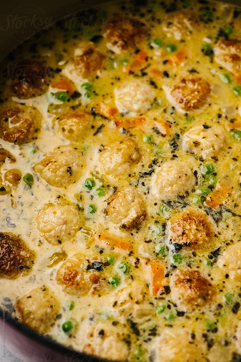 Chicken Meatball Soup in a Dutch Oven
