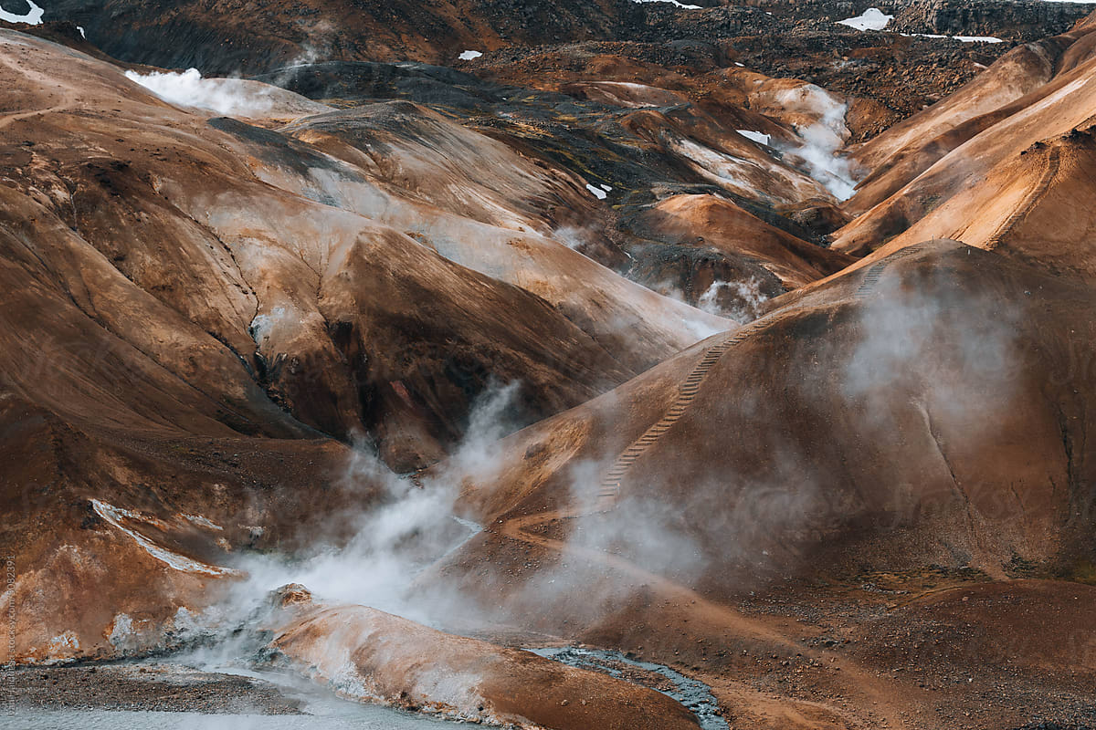 The sulphuric golden brown landscape of Iceland's geothermal area.