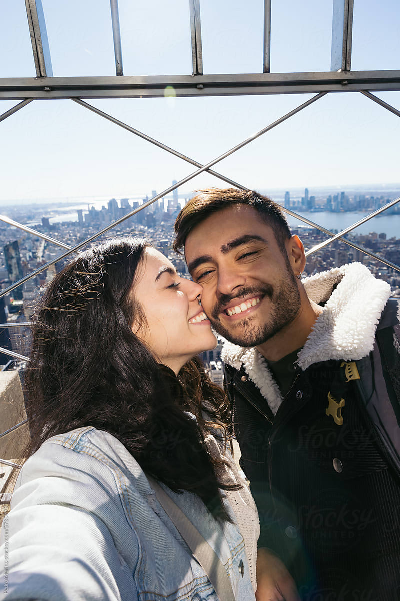 Selfie of a couple at the Empire State Building observation deck