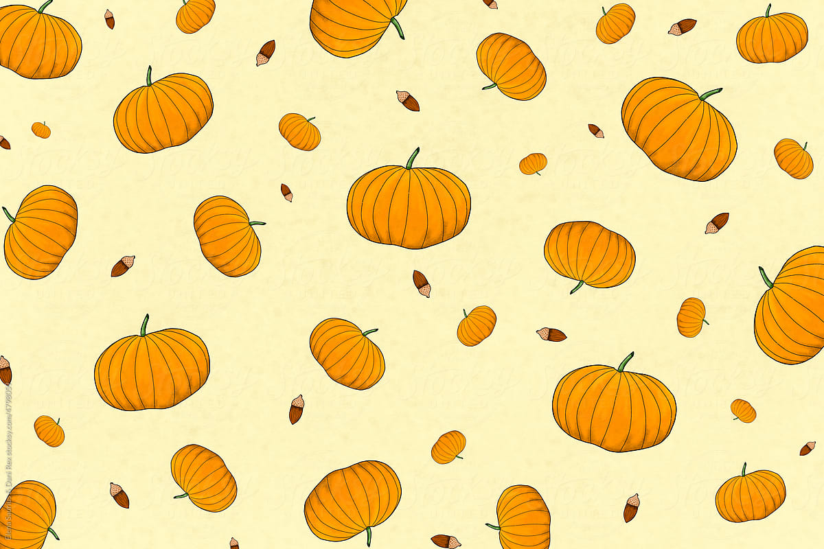 Repeating pattern of pumpkins Illustration. Symbol for autumn or fall