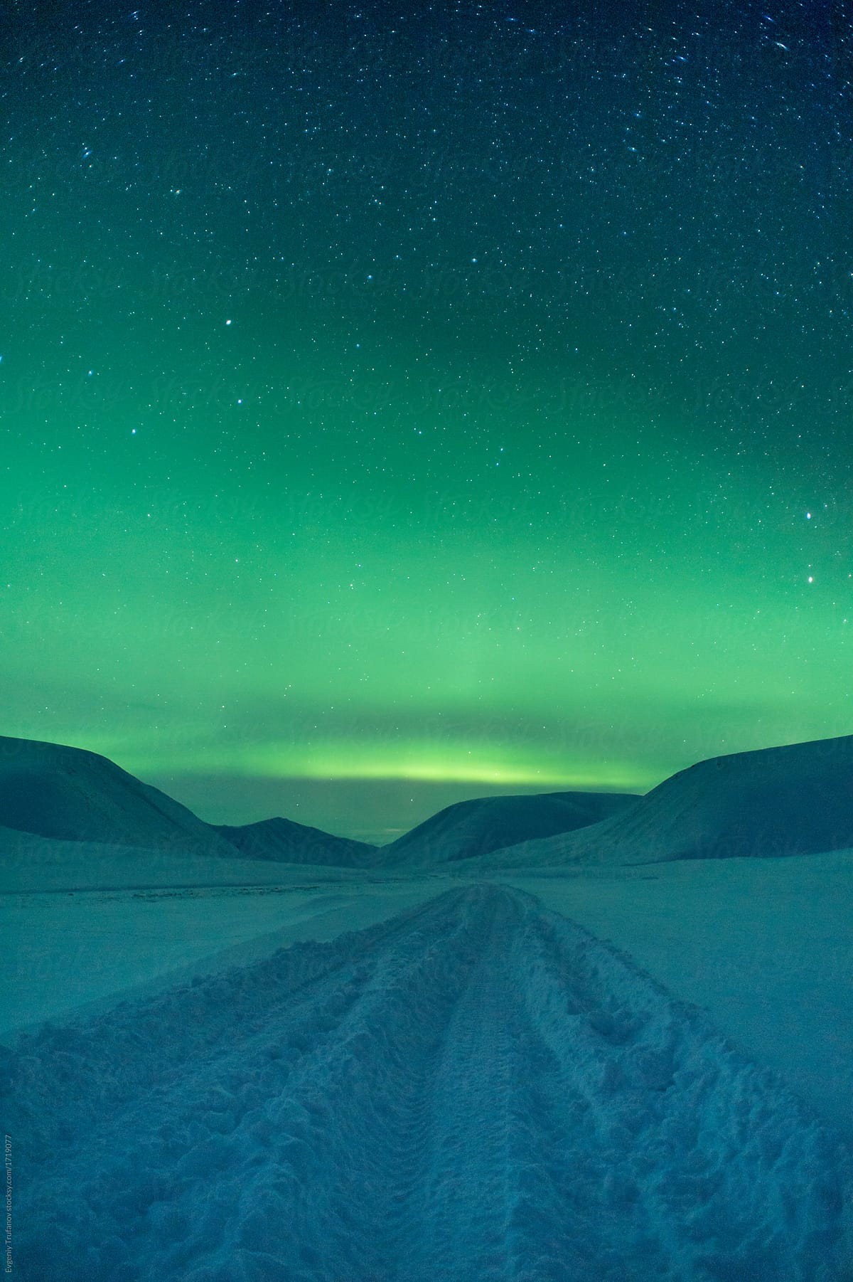 Winter road to Aurora Borealis