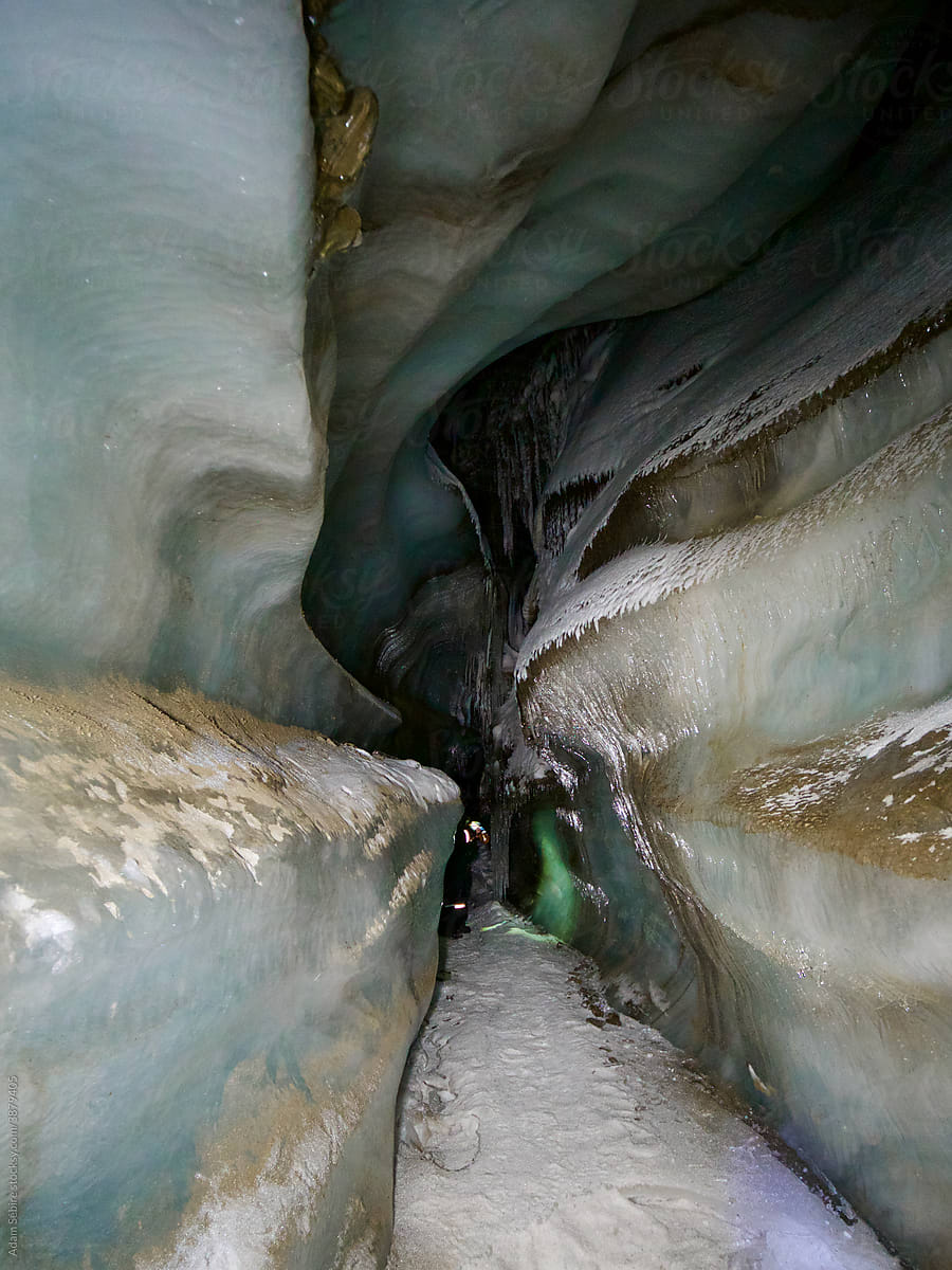 Glacier ice cave, Svalbard - path through nature's glacial formations