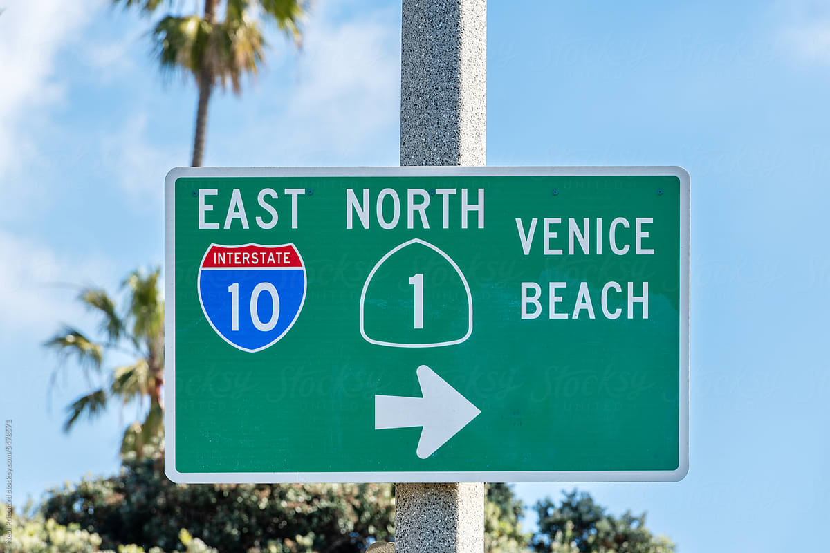 Road sign to Venice Beach California