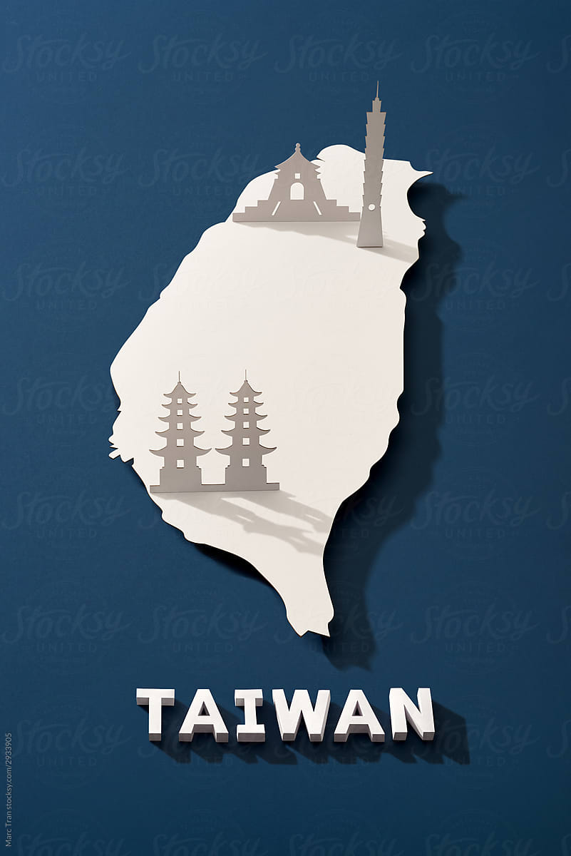 Map of Taiwan cut paper with nationals symbol
