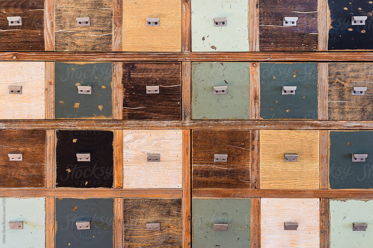 background of square wooden drawers