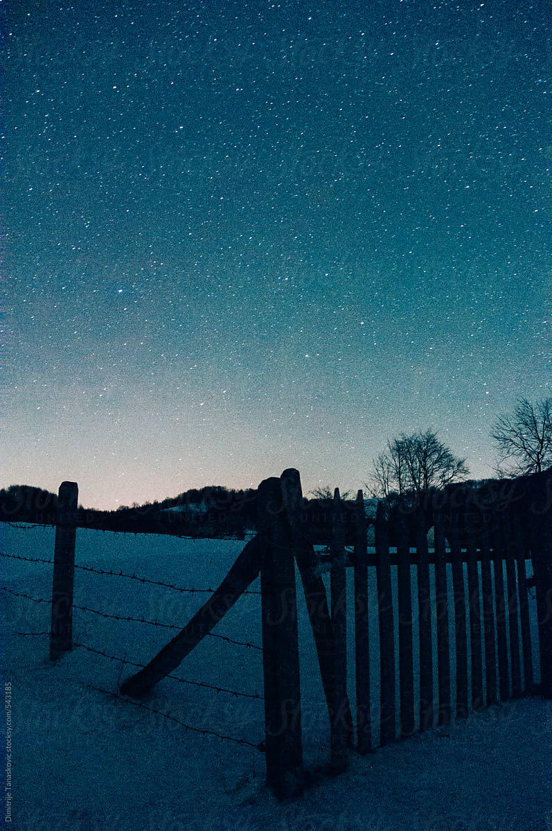 Beautiful winter night with a lot stars in the sky