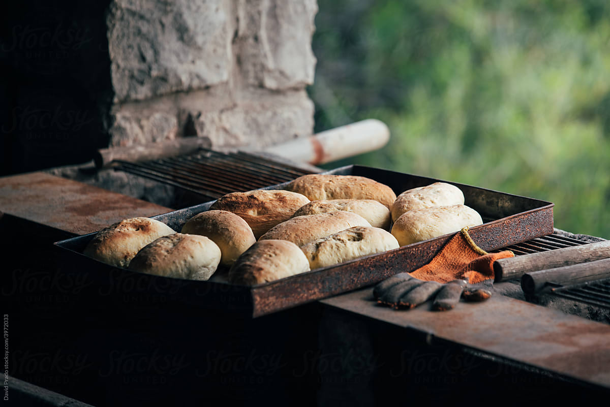Picture of bread in rustic oven