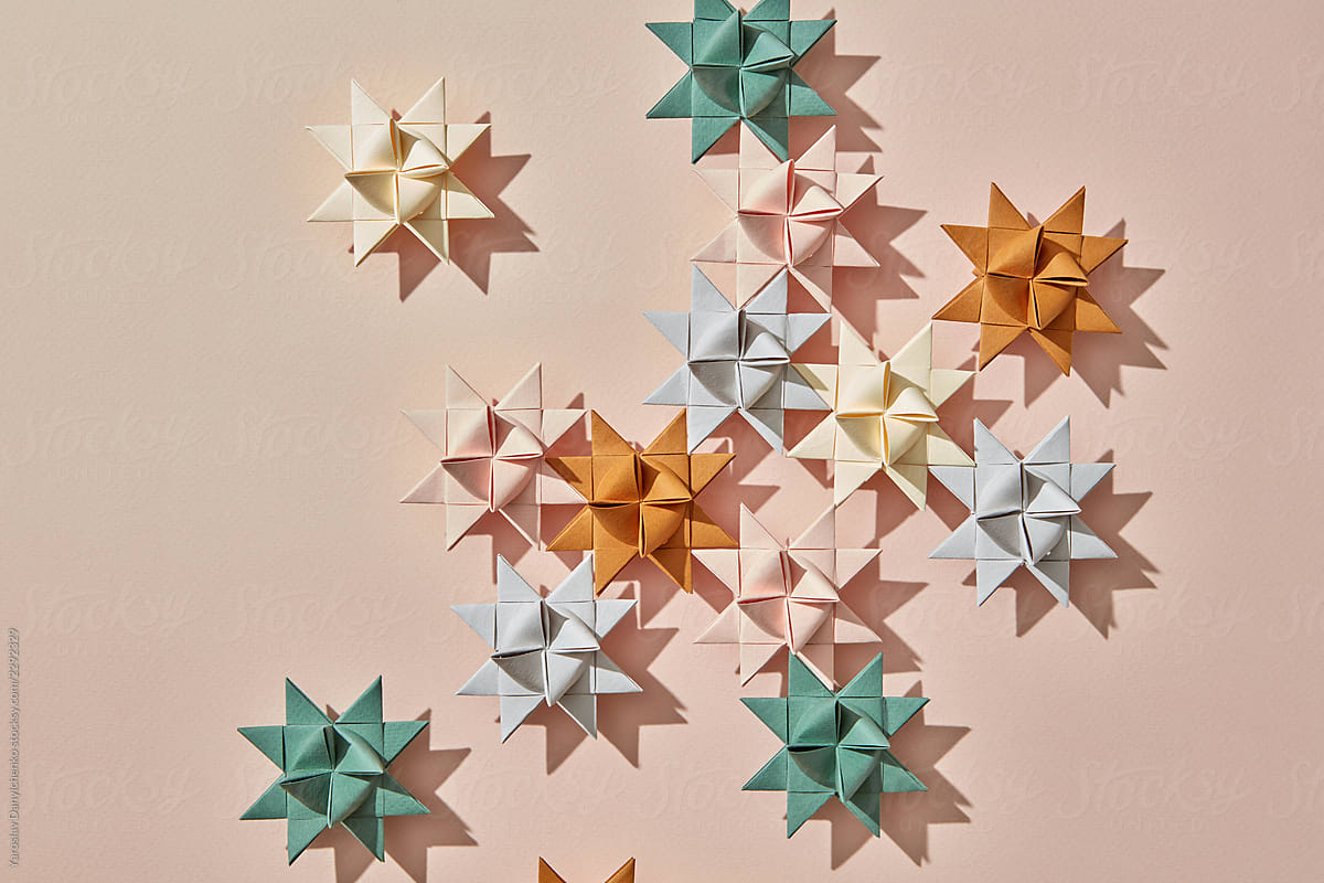 Handcraft colorful origami stars Christmas decoration