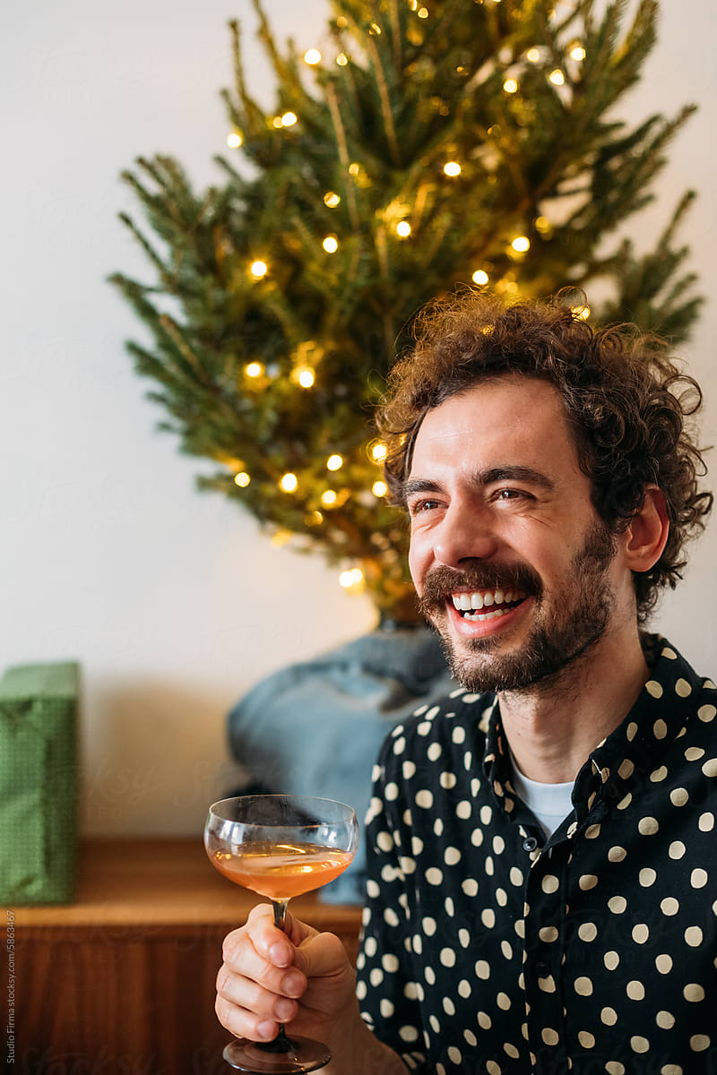 Happy man with wine glass