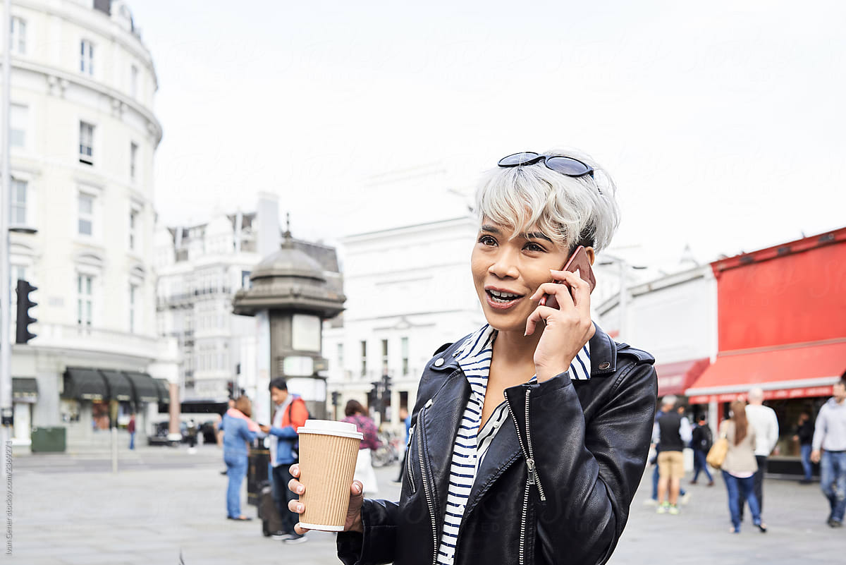 Silver hair lady using smartphone