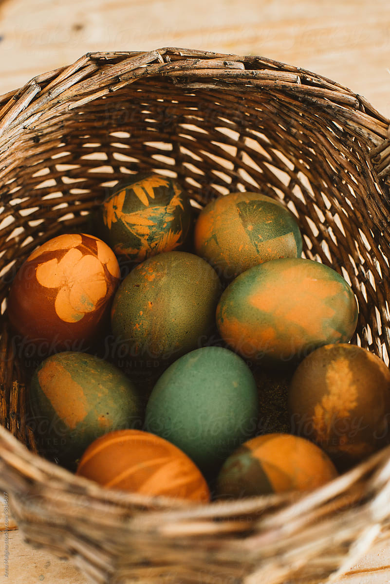 Easter eggs in w wicker busket
