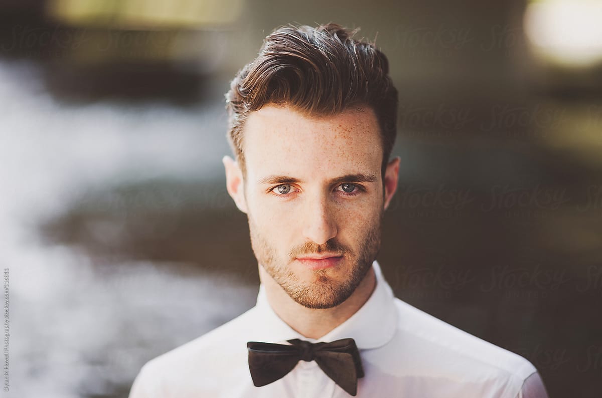 tuxedo shirt and bow tie in river