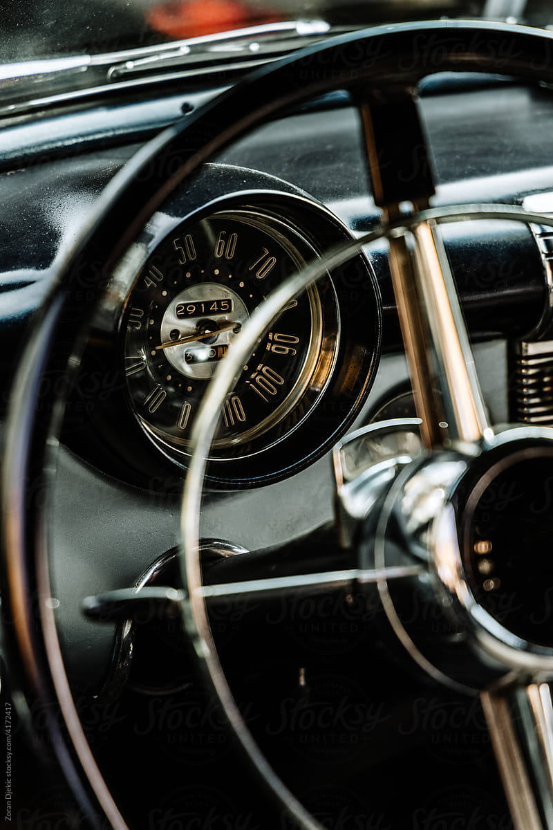 Steering Wheel Of A Retro Vintage Car