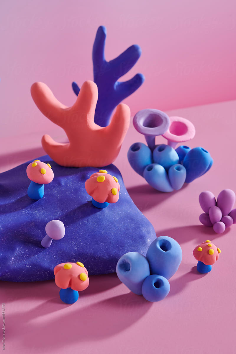 underwater scene with coral reef from colored clay