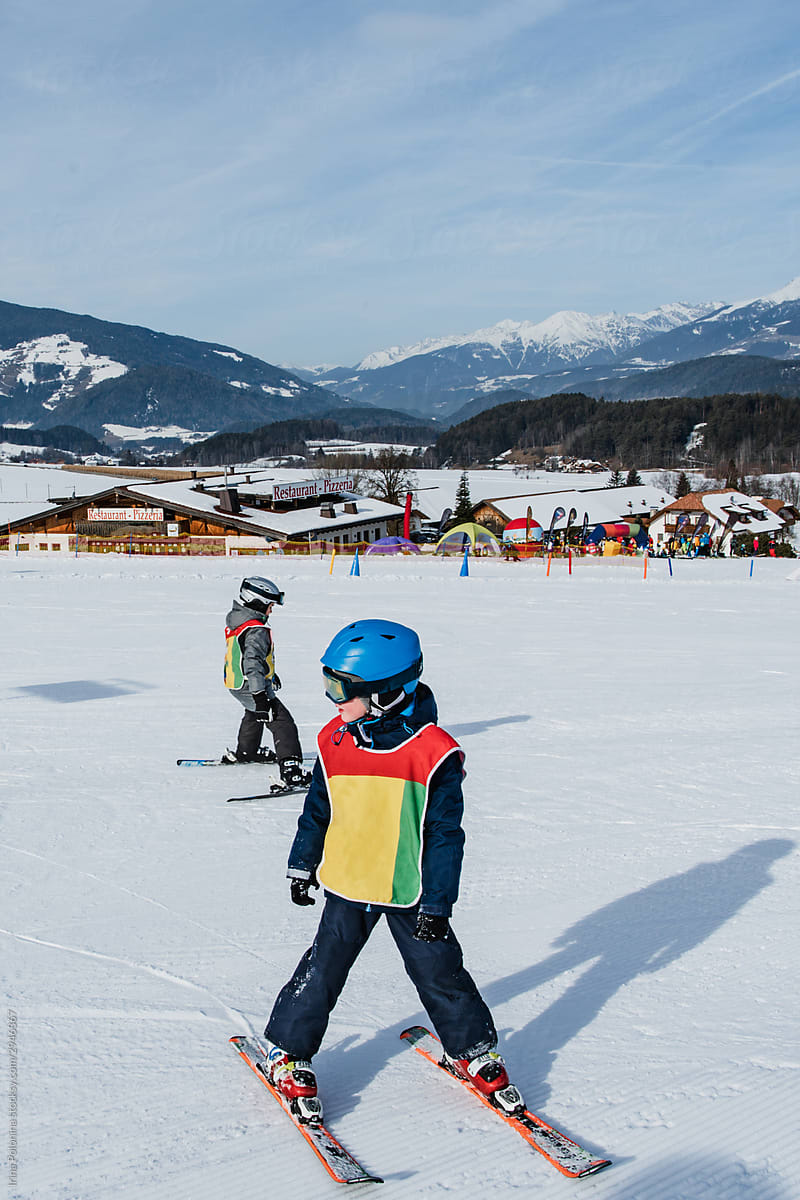 Children learn to ski.