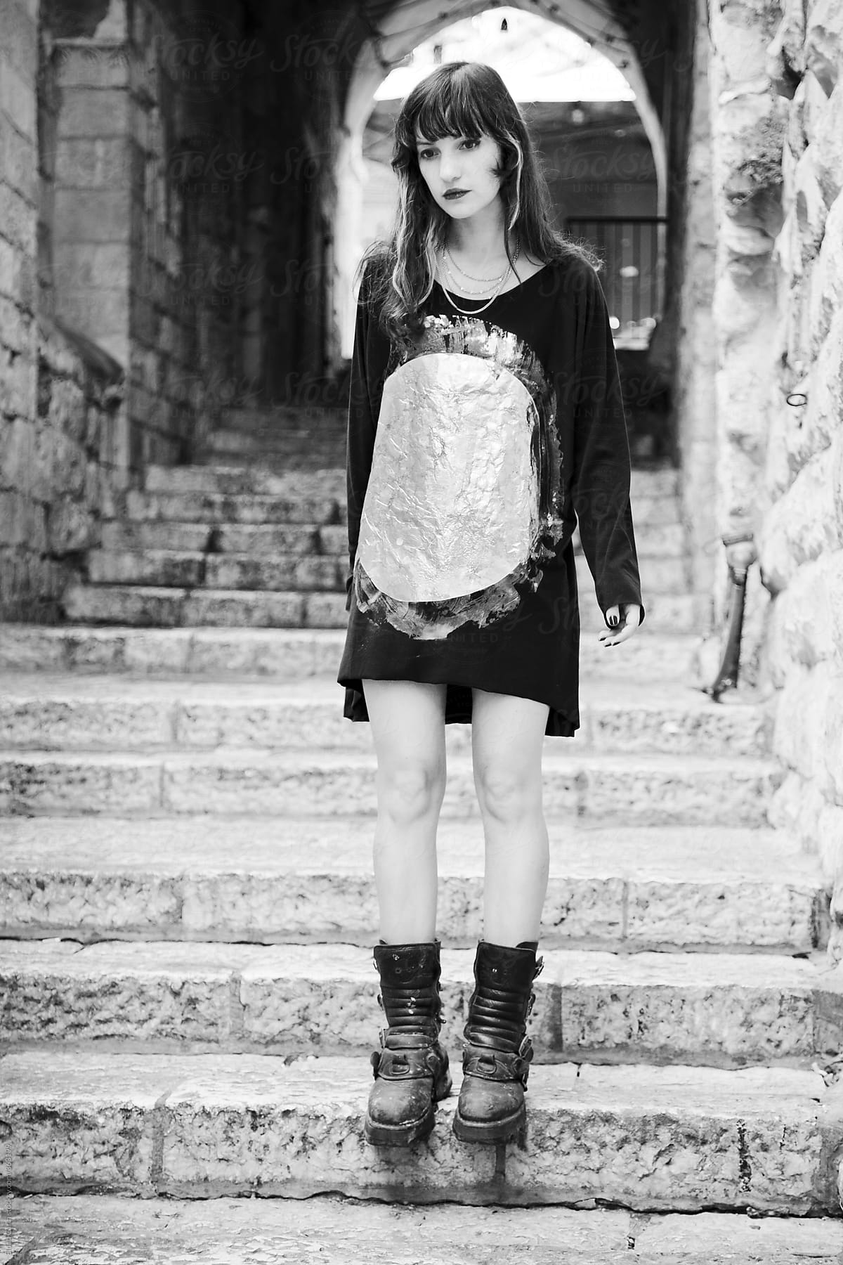 Stylish Woman at an Old Jerusalem Street