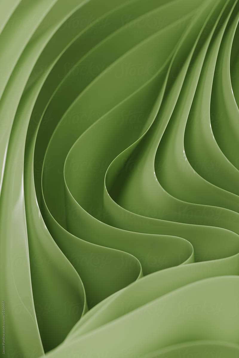 Abstract green background with layers of silk folded drapery