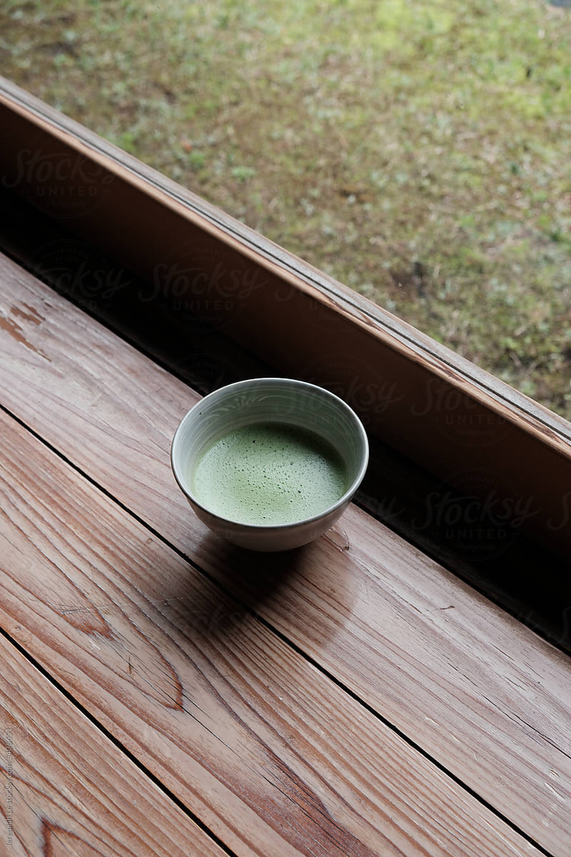 Matcha bowl on the wooden floor