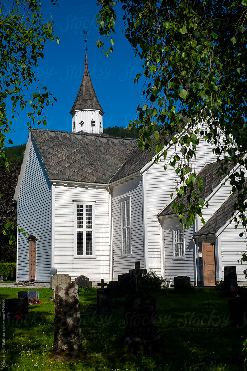 White wooden church of Norway.