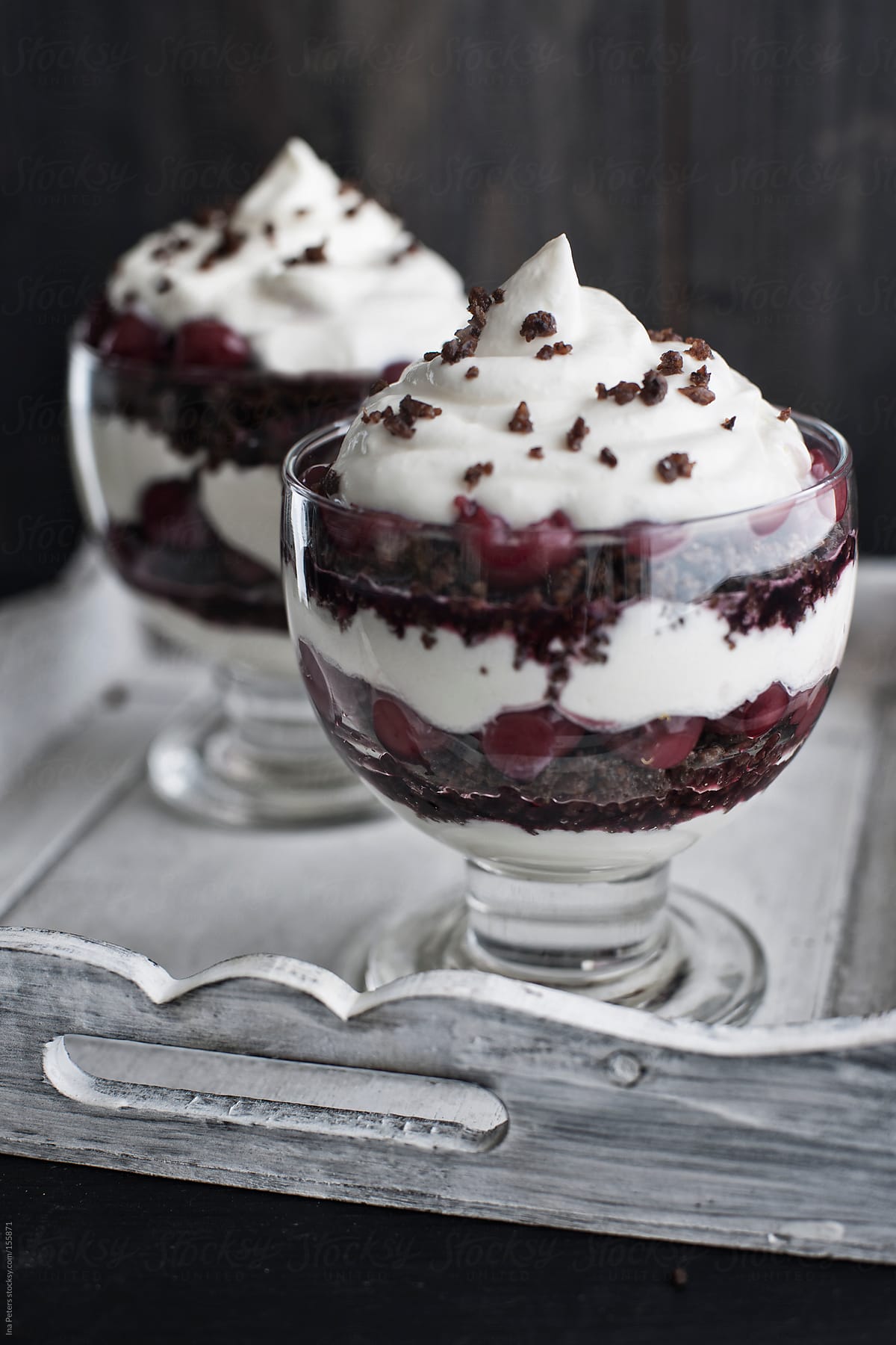 Food: Layered Dessert with Red Wine Marinated Cherries, Whipped