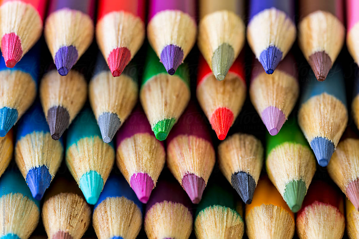 Rows of colorful pencils, close-up