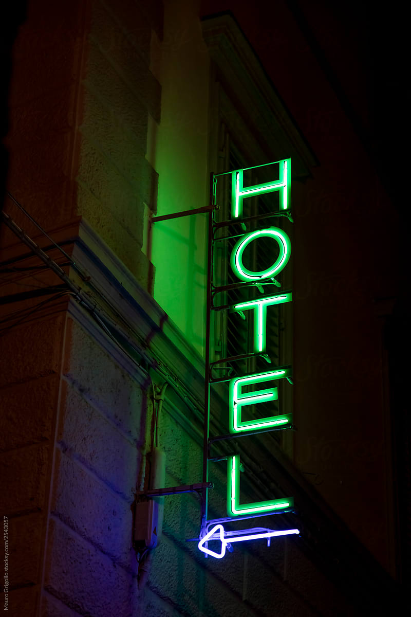 Hotel sign at night