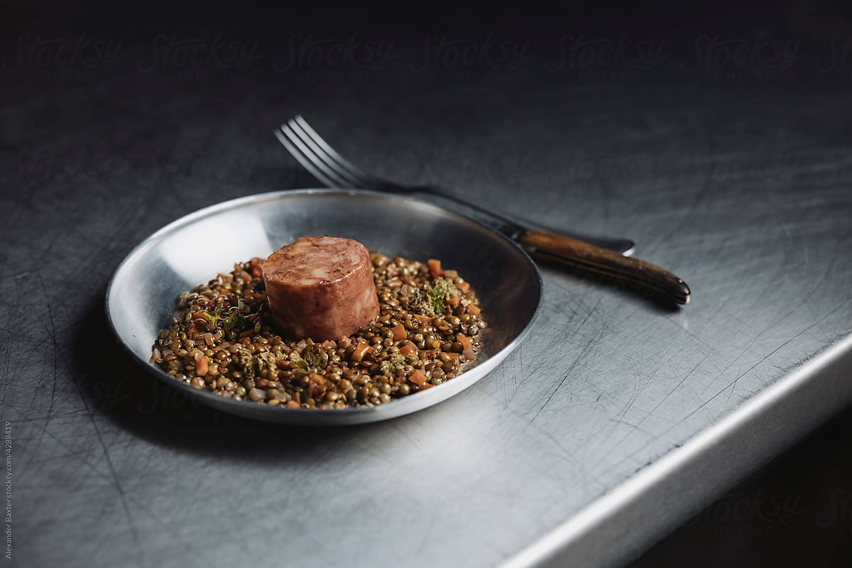 Cotechino With Lentils and Cutlery