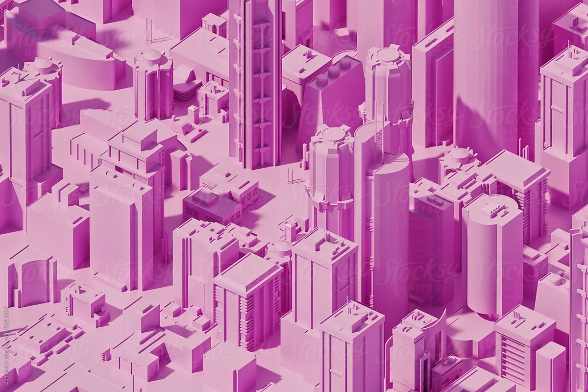 Virtual city rendered in pink