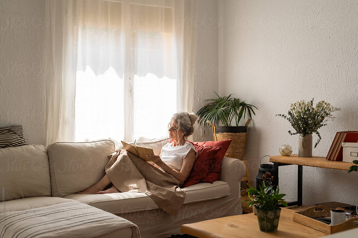 Retired woman relax at home