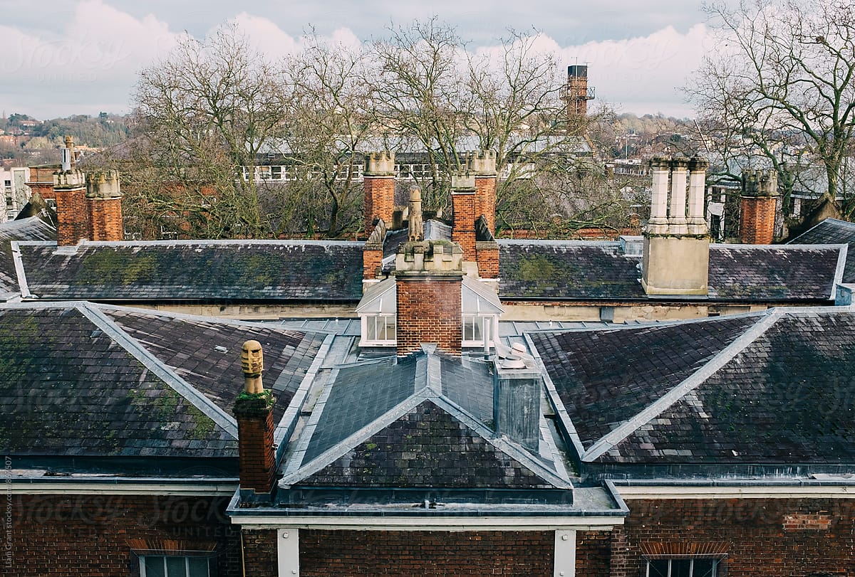 Old rooftop and chimneys. Norwich, Norfolk, UK.