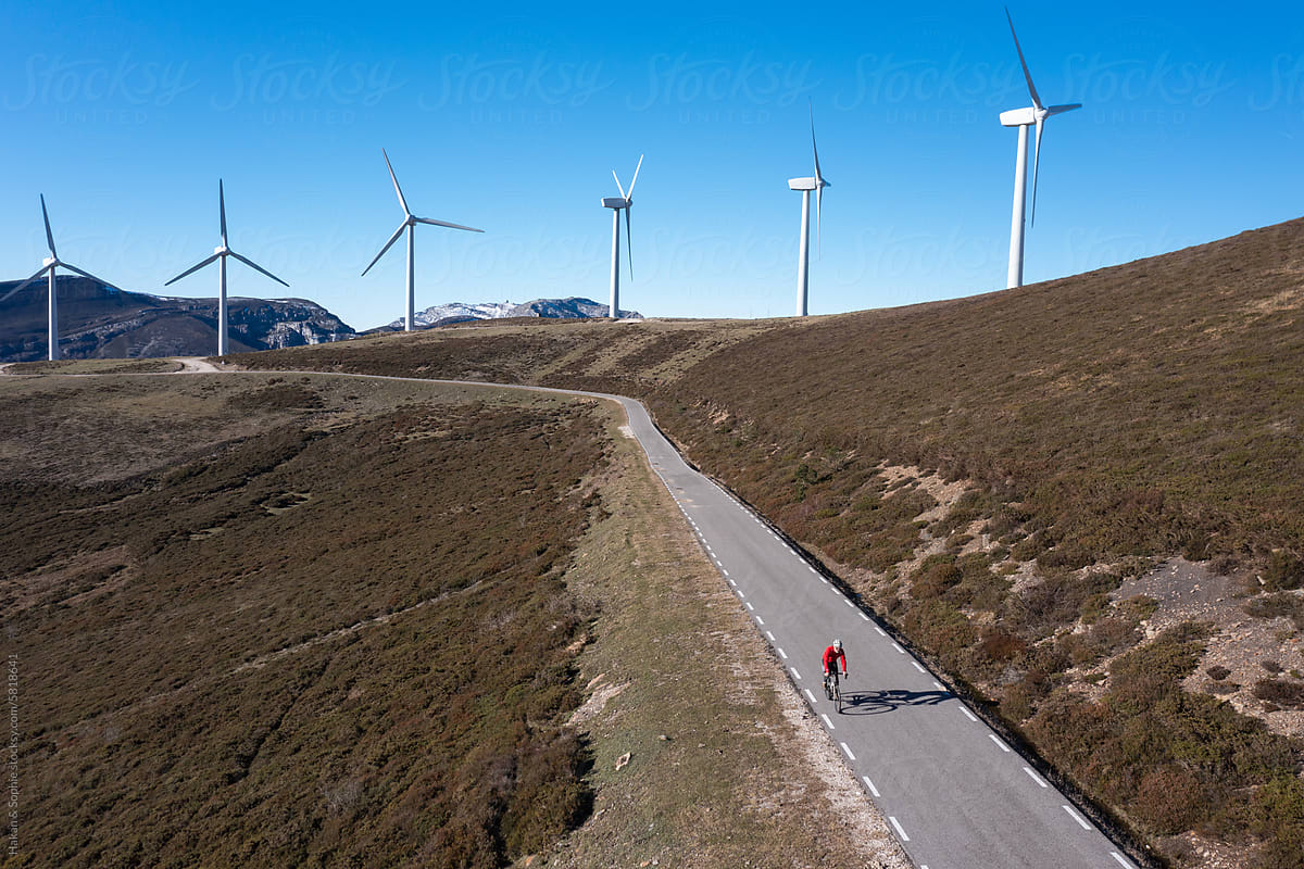 Cyclist and windmills