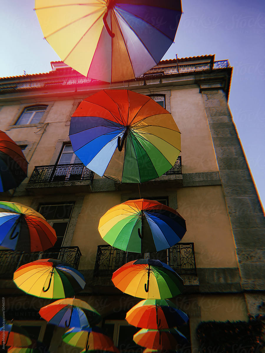 Rainbow Umbrellas on Lisbon street