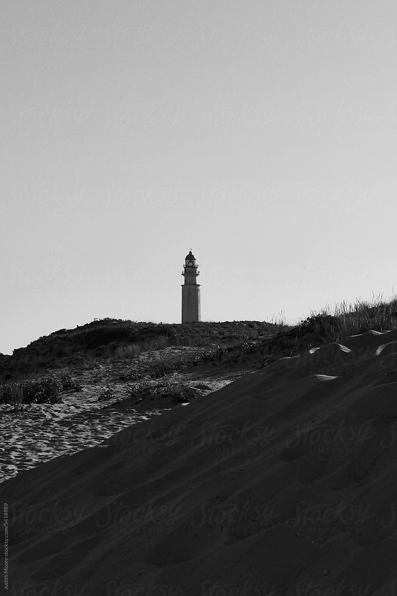 Dunes and Trafalgar Lighthouse in Monochrome