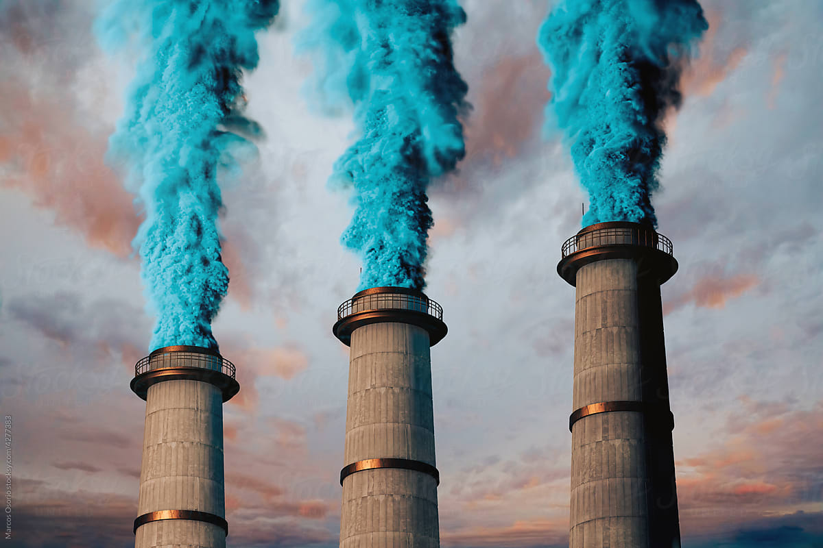 Pollution of chimneys with blue smoke