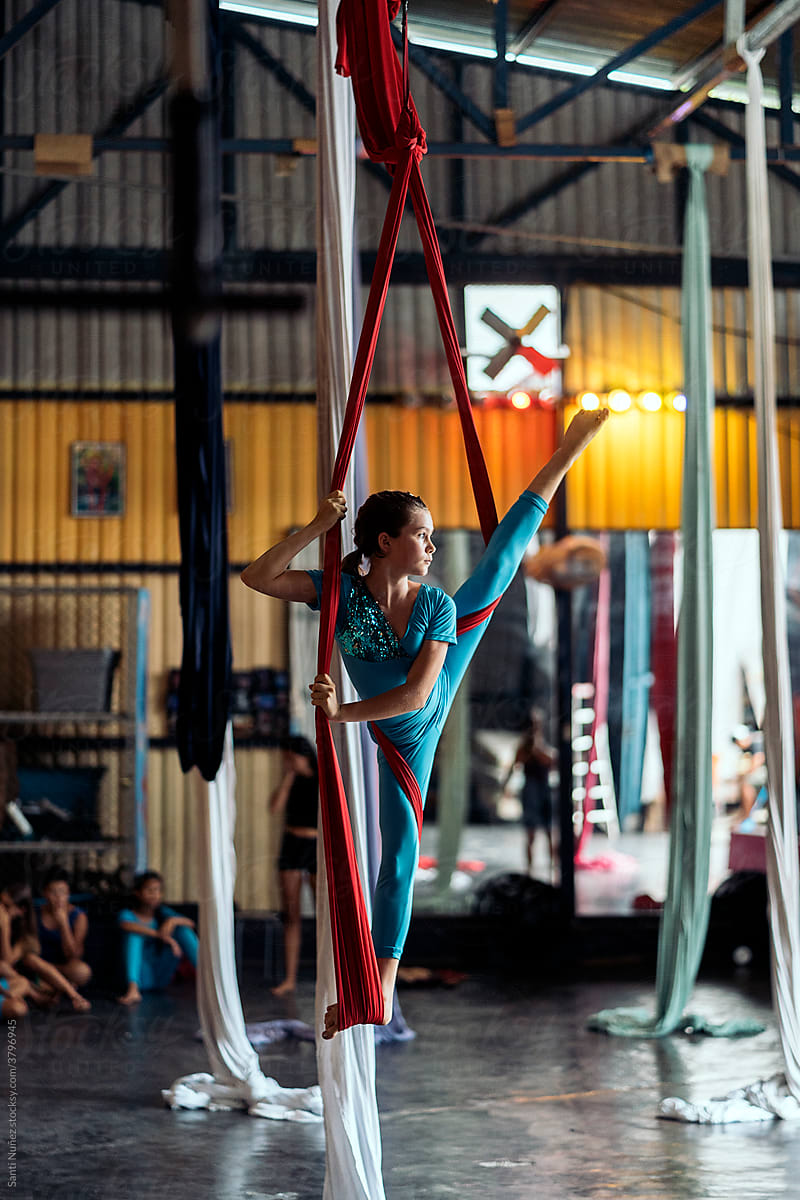 Young Girl Practicing Aerial Silks