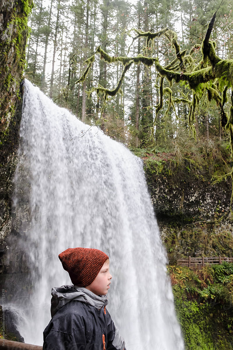 Child and Oregon Waterfall
