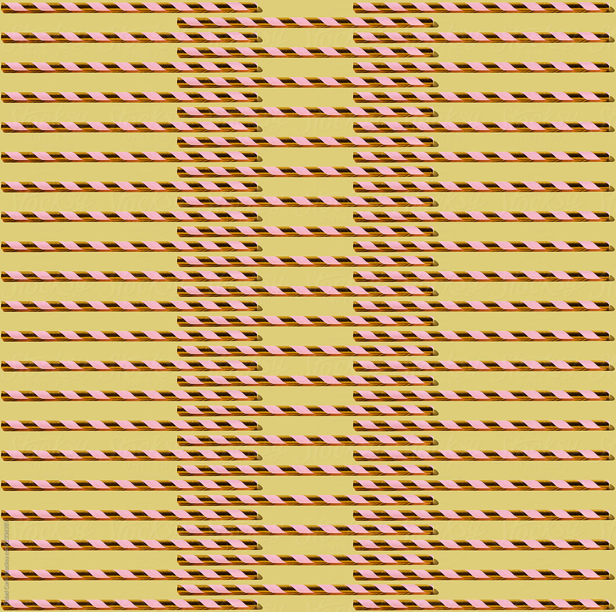 Golden Drinking Straw Pattern on Pastel Yellow