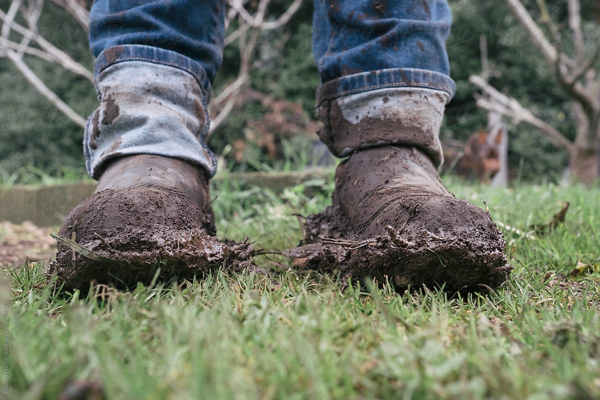 Muddy gardening boots