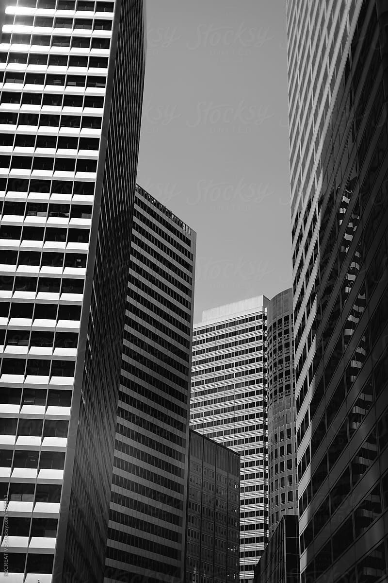 Black and white image of the concrete jungle of San Francisco.