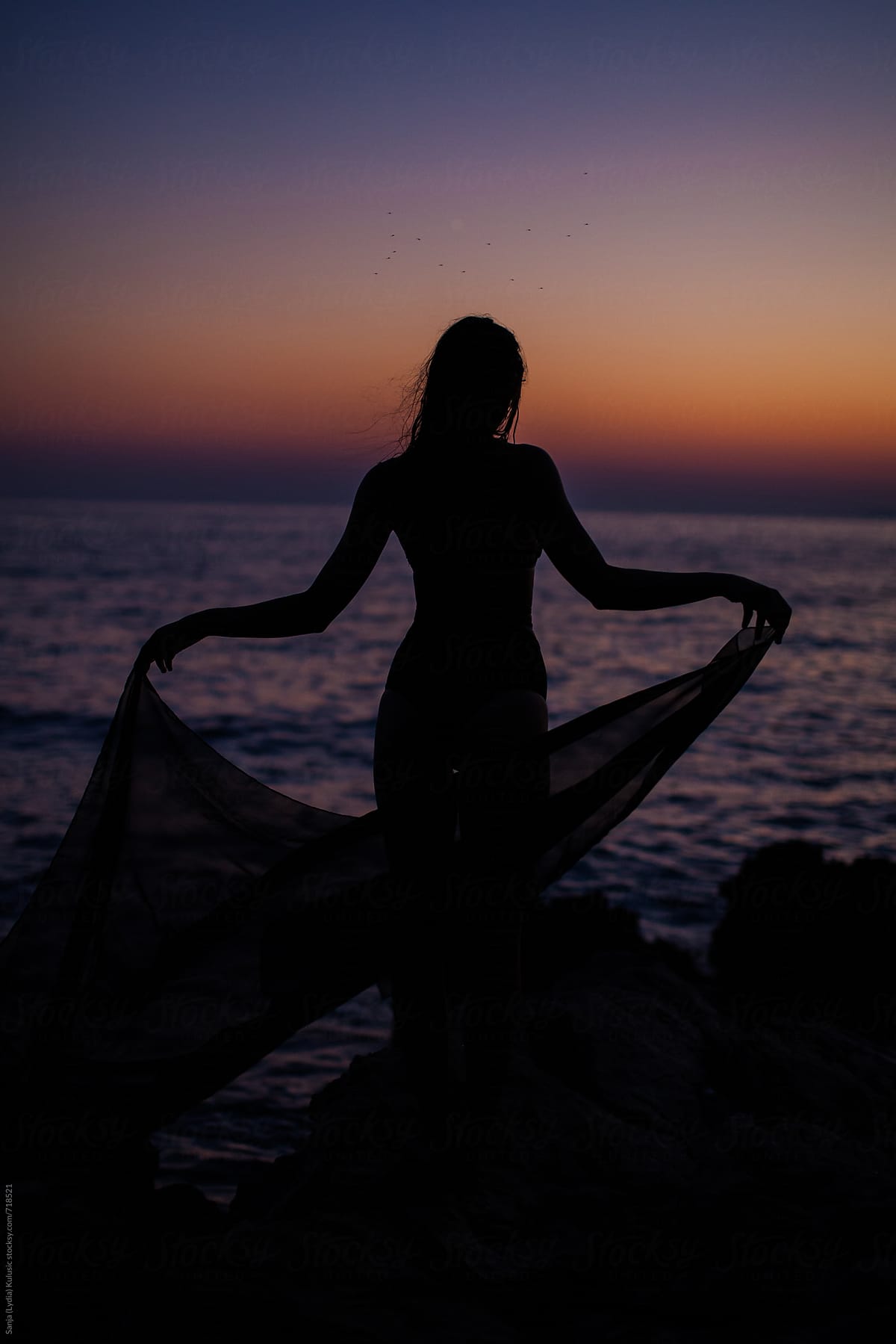 Shadow Of A Fit Girl In The Sunset Holding A Pareo By Sanja Lydia