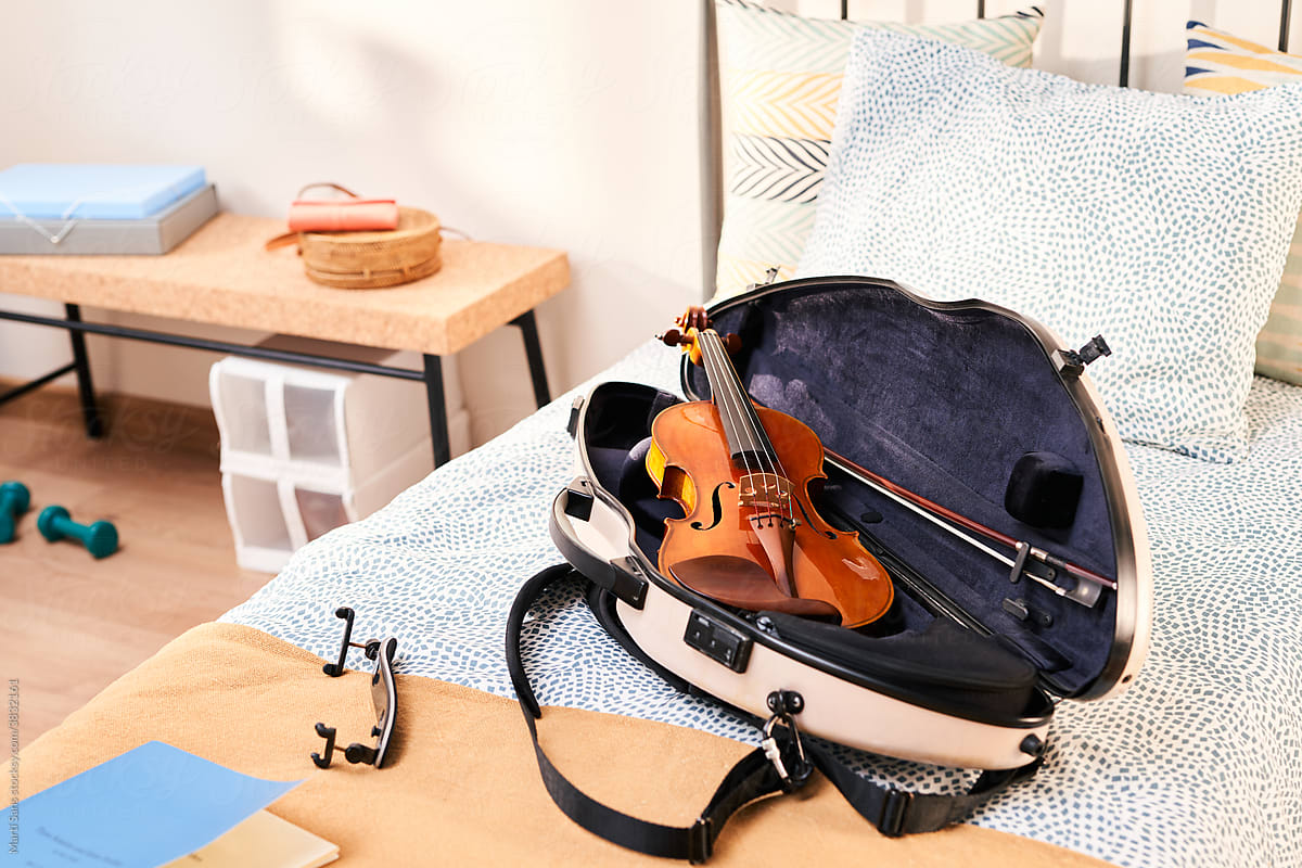 Violin with bow in the case.