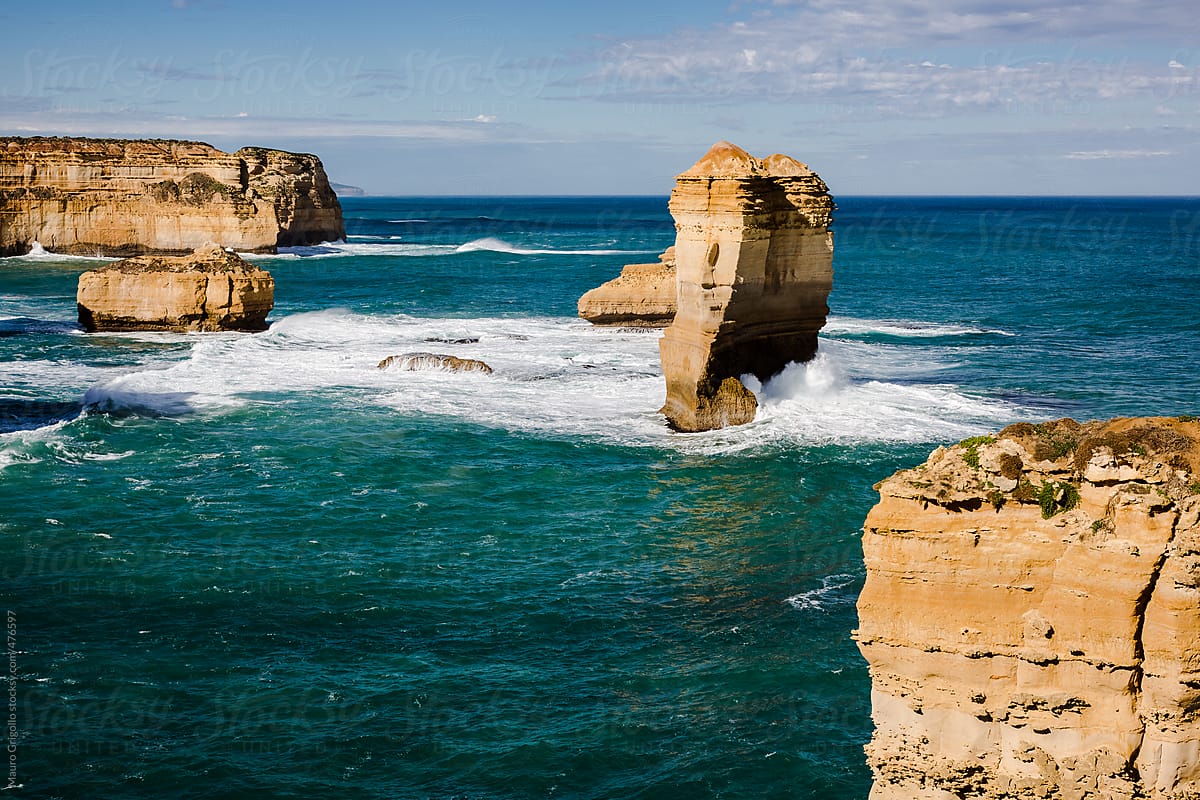 limestone stacks off the shore in Australia