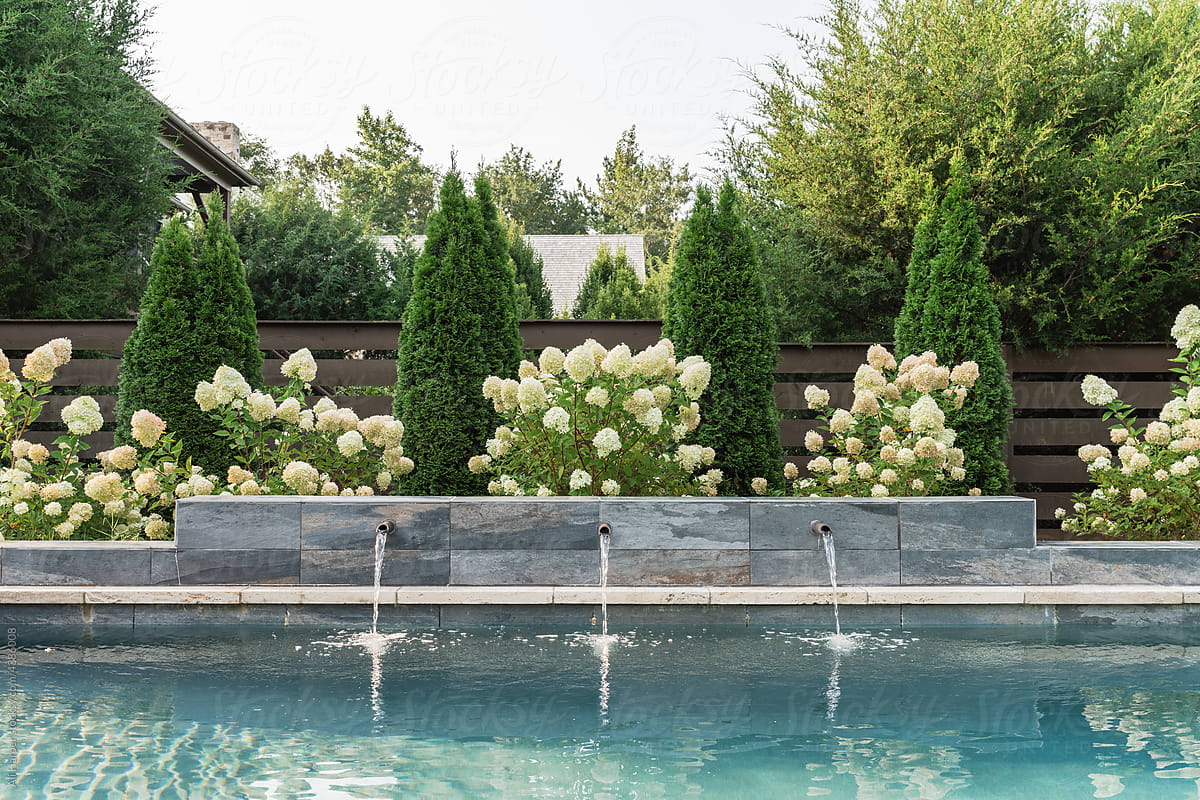 Luxury backyard pool fountain