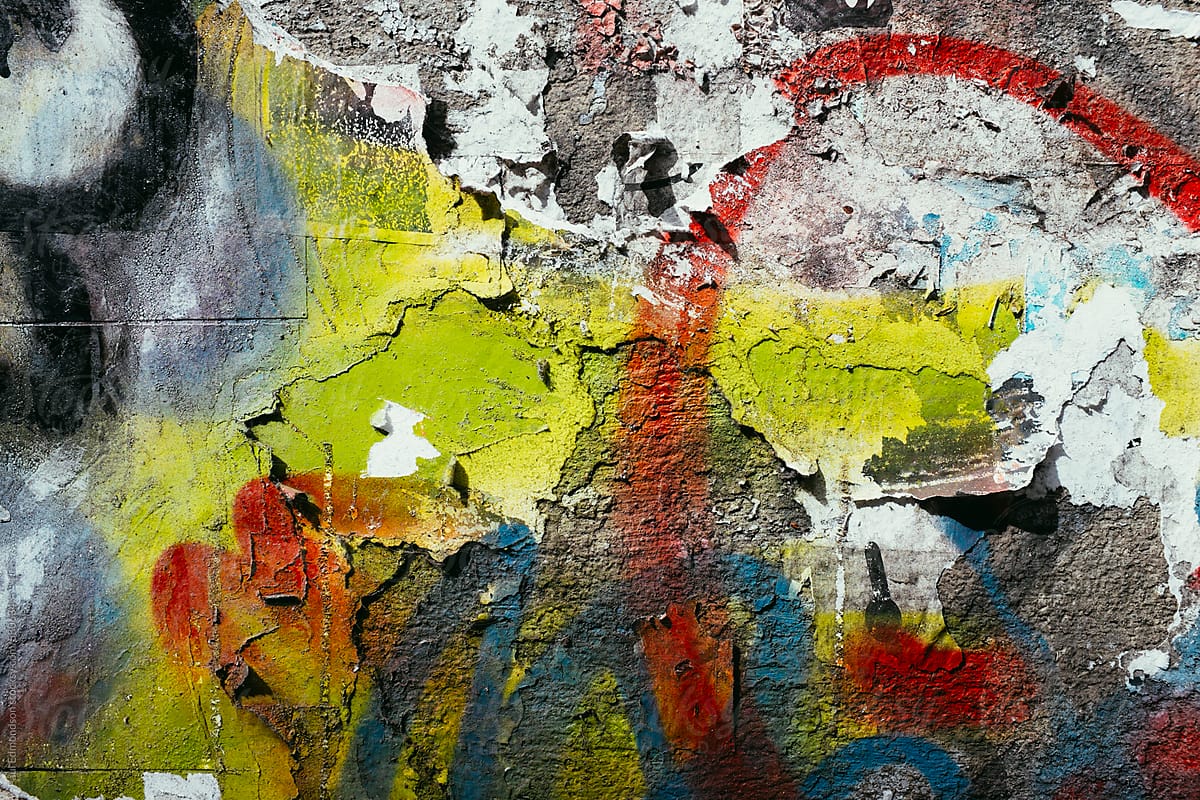 Close up of graffiti and peeling posters